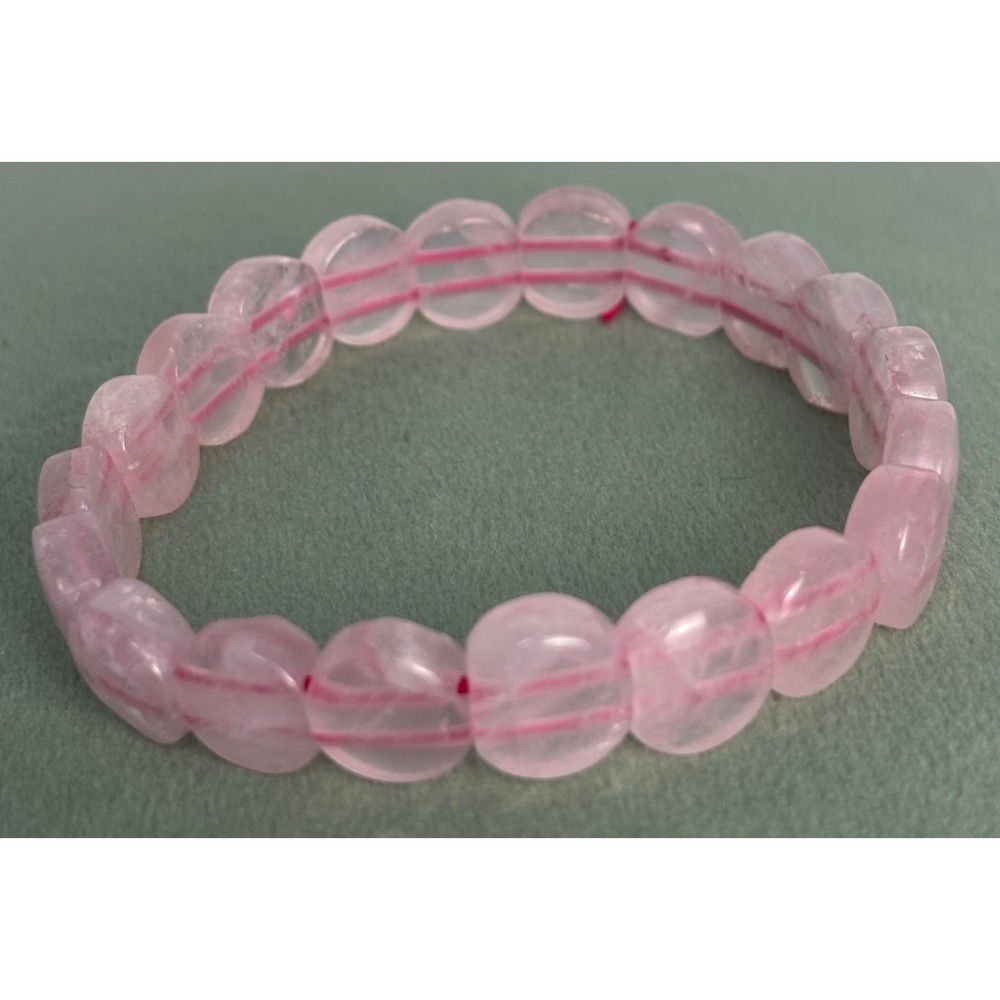 Natural Rose Quartz Stretch‎ Bracelet Flat Oval Gem Bead Healing Crystal P142